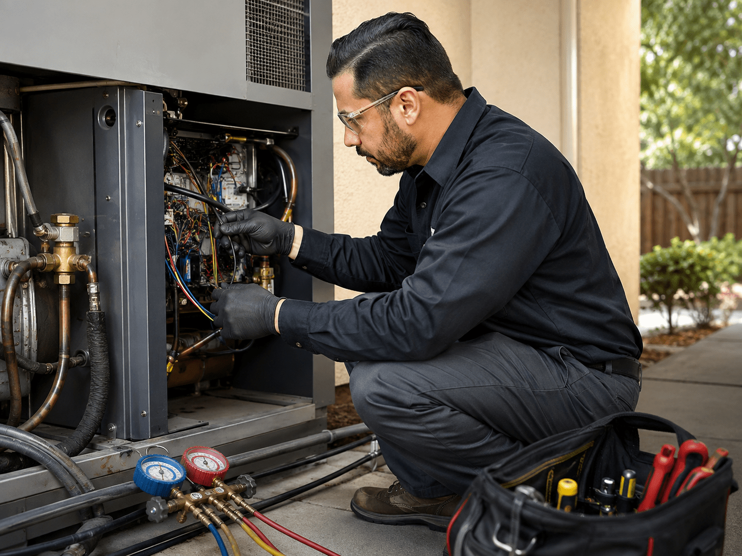 HVAC technician performing specialized equipment repairs