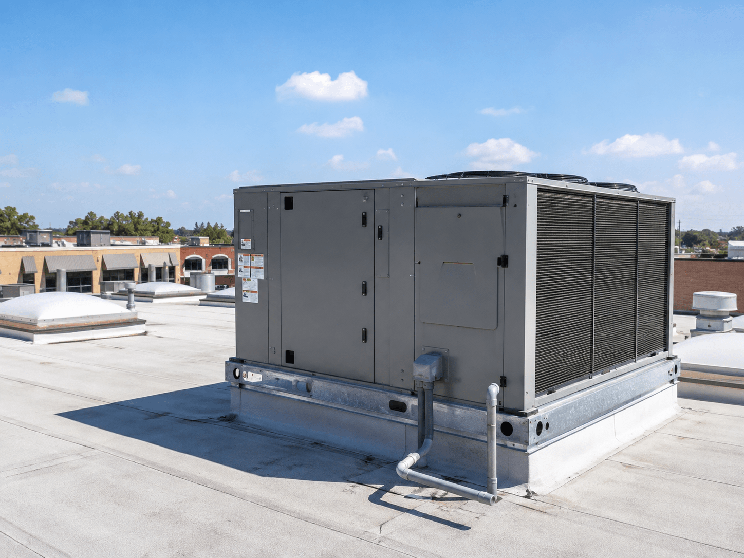 Commercial rooftop HVAC unit under a blue sky